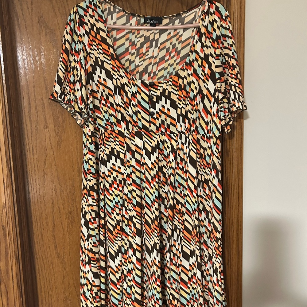 AGB Colorful Geometric Print Babydoll Dress